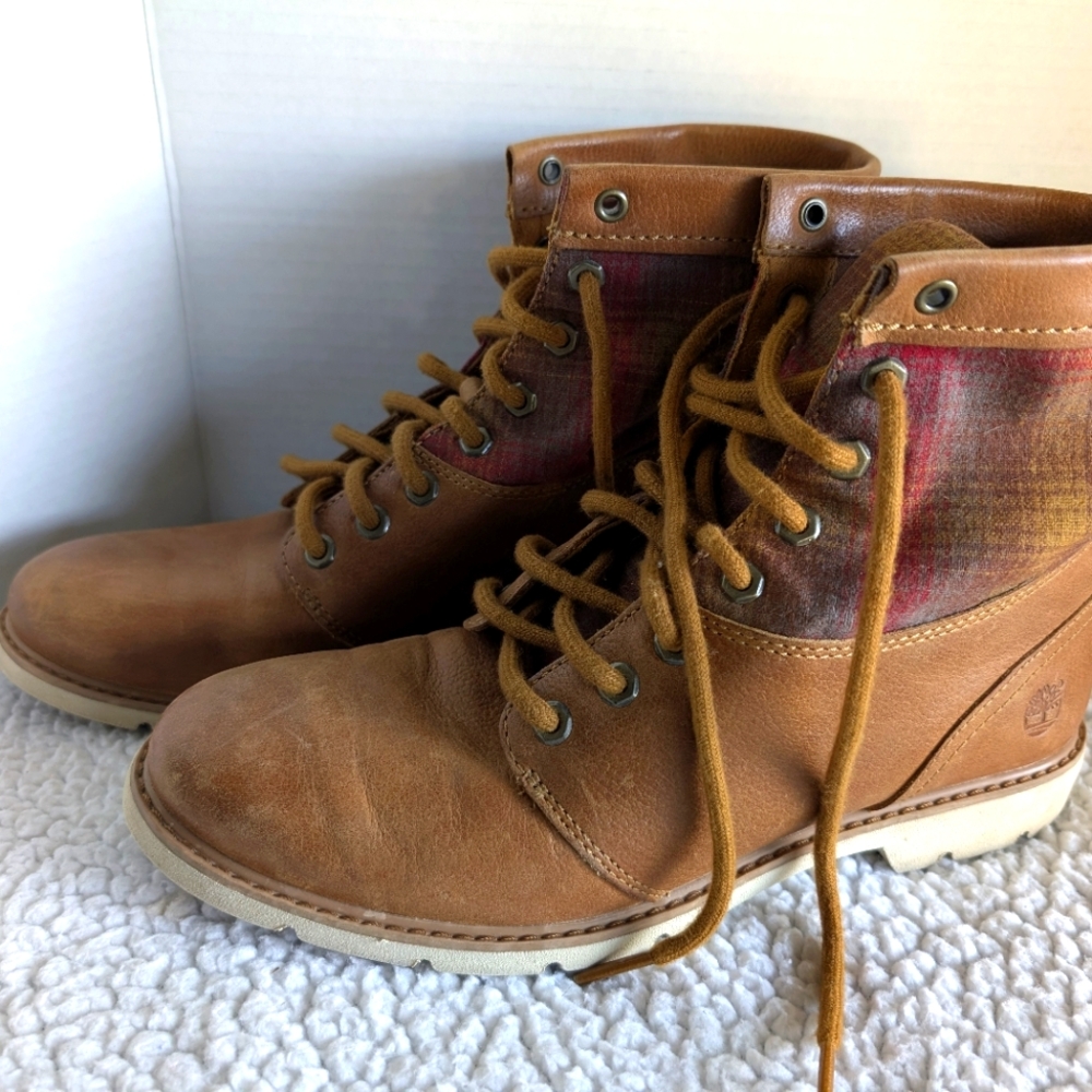 Timberland x Pendleton Women's Bramhall Boots Size 8.5 Plaid Top /Brown Leather - Picture 2 of 13